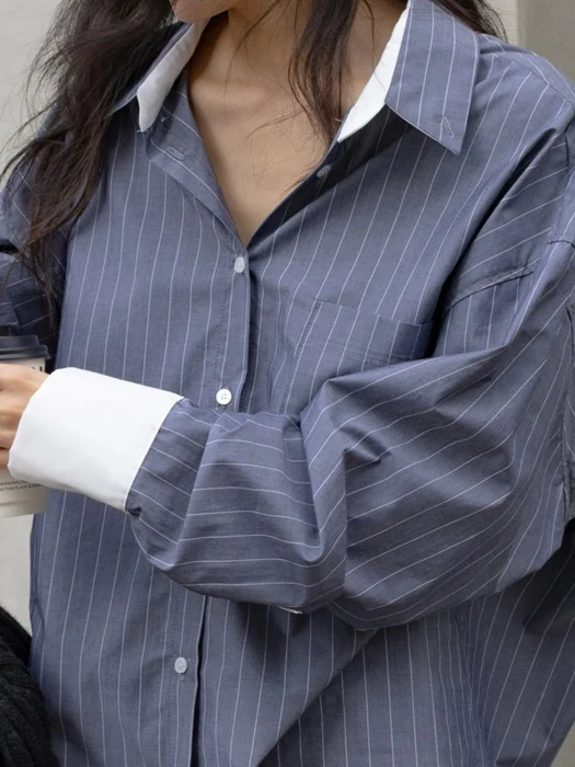 Oversized White Contrast Stripe Shirt Oversized White Contrast Stripe Shirt