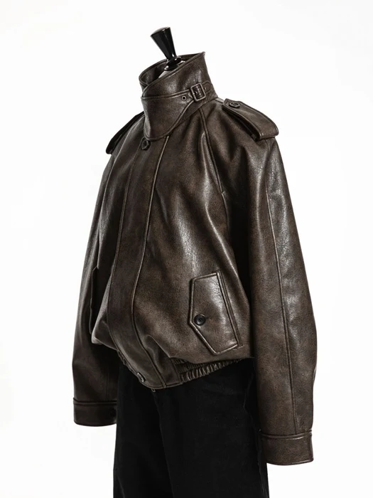 Oversized Vegan Button-Up Bomber Jacket
