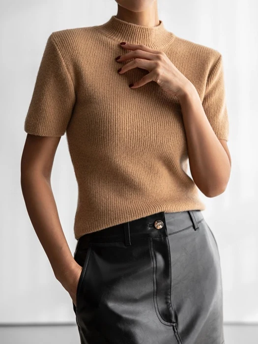 Cashmere Wool Half Turtleneck Crop Knit Top