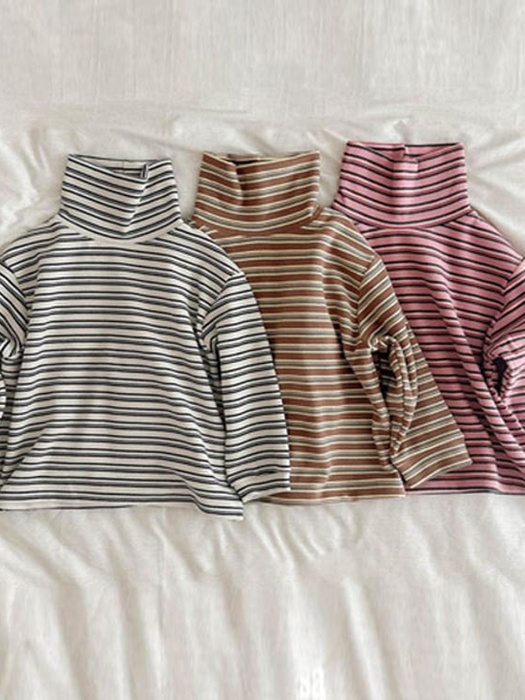 Fleece Loose Fit Stripe Turtleneck Tee