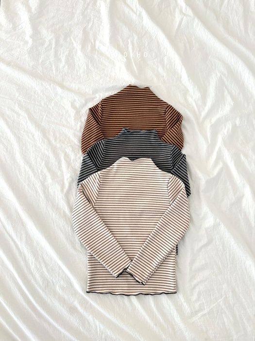 Caramel Stripe Mock Neck Tee Caramel Stripe Mock Neck Tee