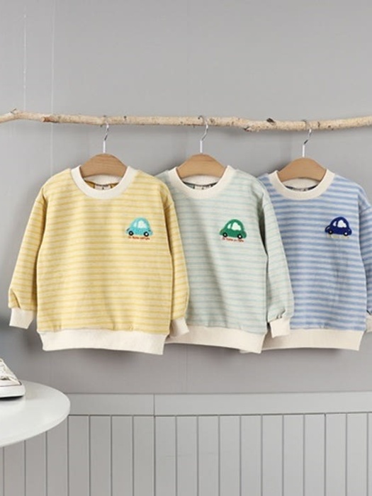 Fleece Striped Boucle Embroidered Car Tee Fleece Striped Boucle Embroidered Car Tee
