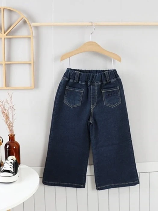 Fleece Denim Embroidered Wide Pants Fleece Denim Embroidered Wide Pants