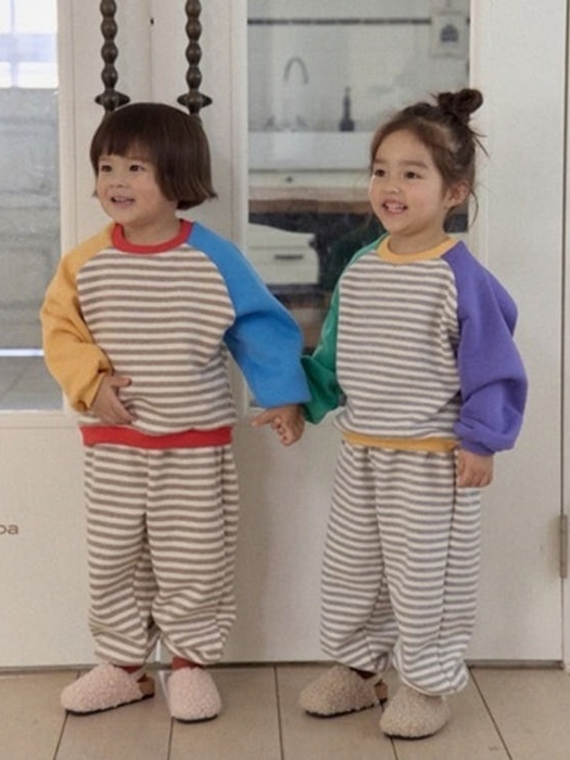 Stripe Raglan Top Bottom Set Stripe Raglan Top Bottom Set