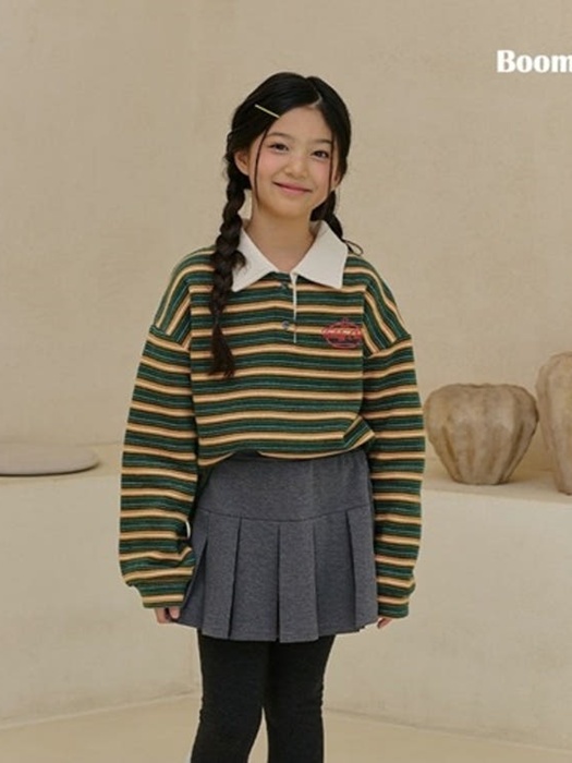 Fleece Stripe Loose Fit Collar Tee