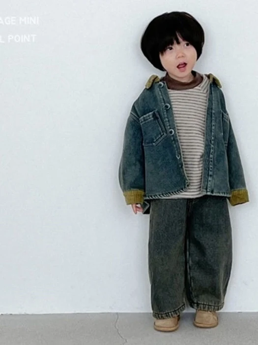 Corduroy Collar Bonding Denim Shirt