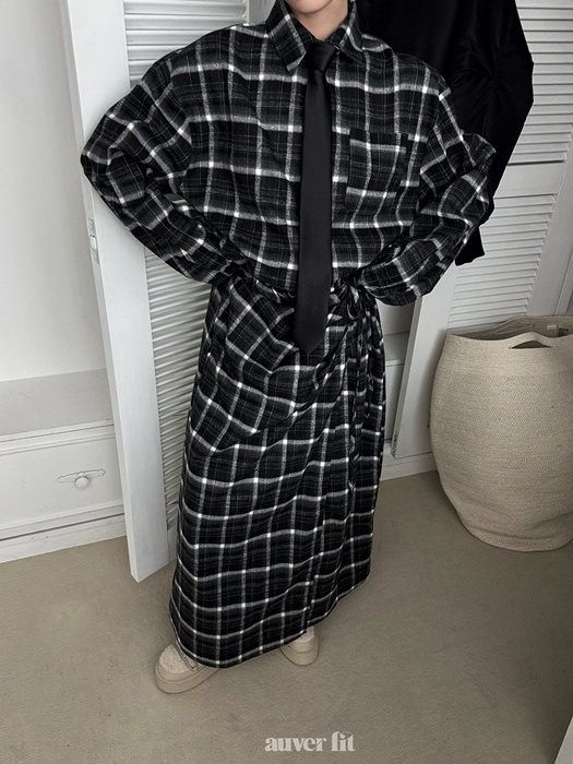 Check Wrap Shirt One-piece