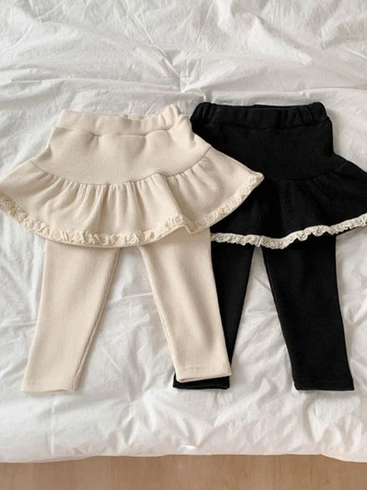 Fleece Lace Tiered Leggings Skirt