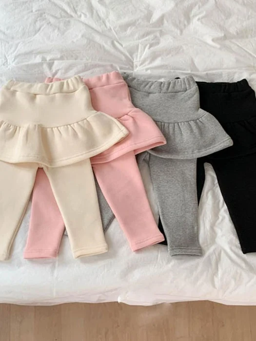 Fleece Tiered Plain Leggings Skirt