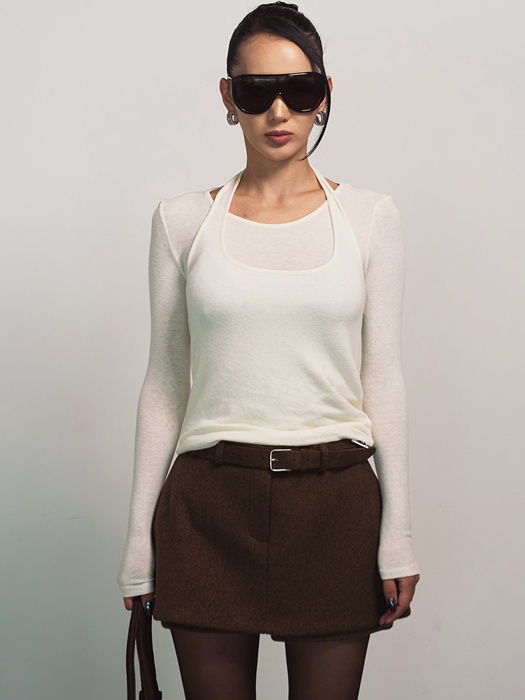 Halter Layered Angora Long Sleeve Tee