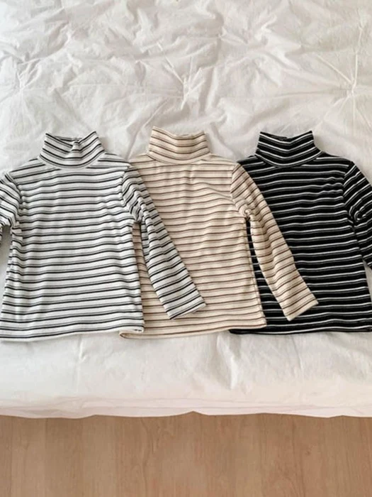 Peach Soft Stripe Turtleneck Tee
