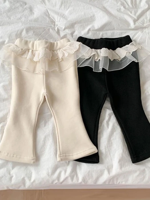 Fleece Lace Tiered Flare Pants