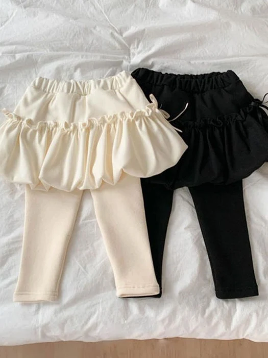 Fleece Pumpkin Ribbon Leggings Skirt