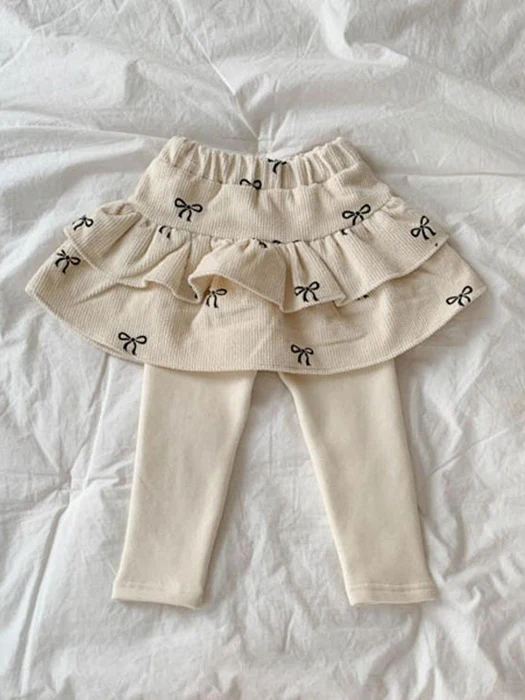 Fleece Ribbon Corduroy Tiered Leggings Skirt