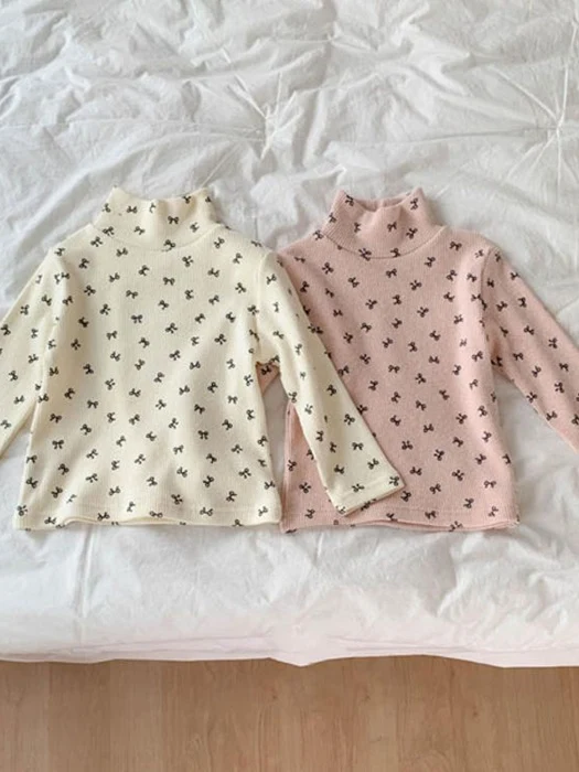 Peach Ribbon Turtleneck Tee