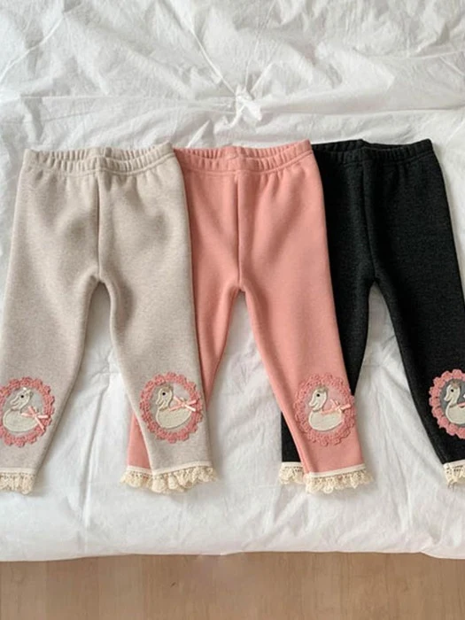 Fleece Swan Ribbon Leggings