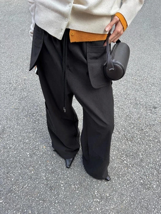 Peach Washed Multi Pocket Cargo Wide Pants
