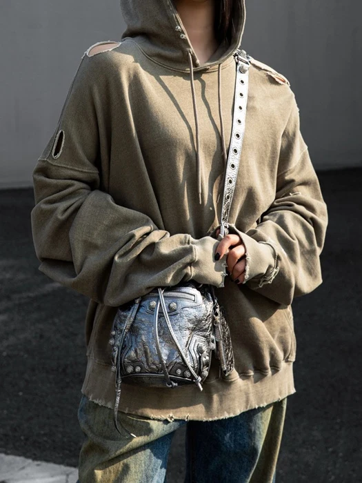 Oversized Pigment Cutting Detail Hoodie