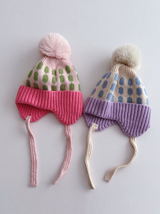 Candy Pom-Pom Earflap Hat