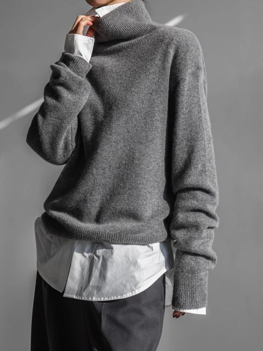 Cashmere Wool High Neck Knit Top