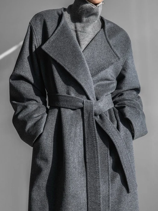 Luxe Cashmere Wool Stitch Point Robe Belted Coat