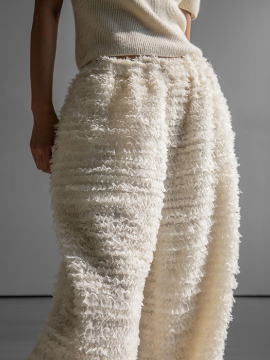 Luxe Feather Lace Detail Wide Trousers