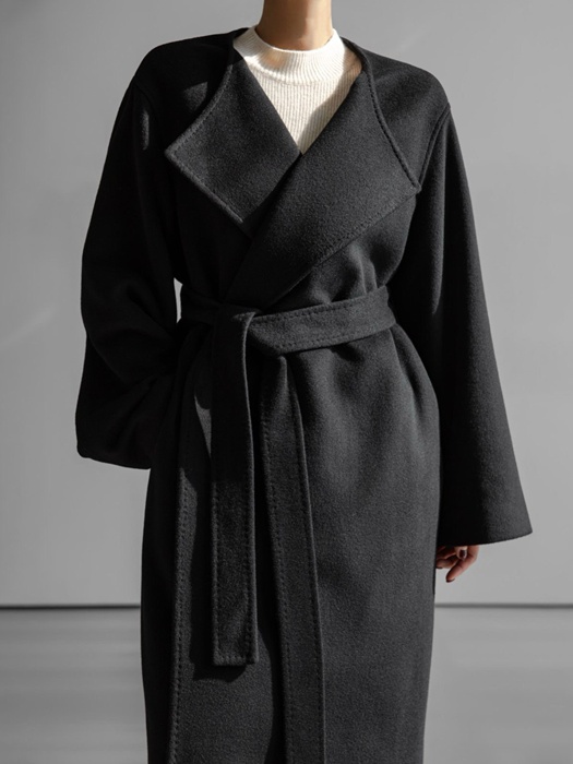 Luxe Cashmere Wool Stitch Point Robe Belted Coat