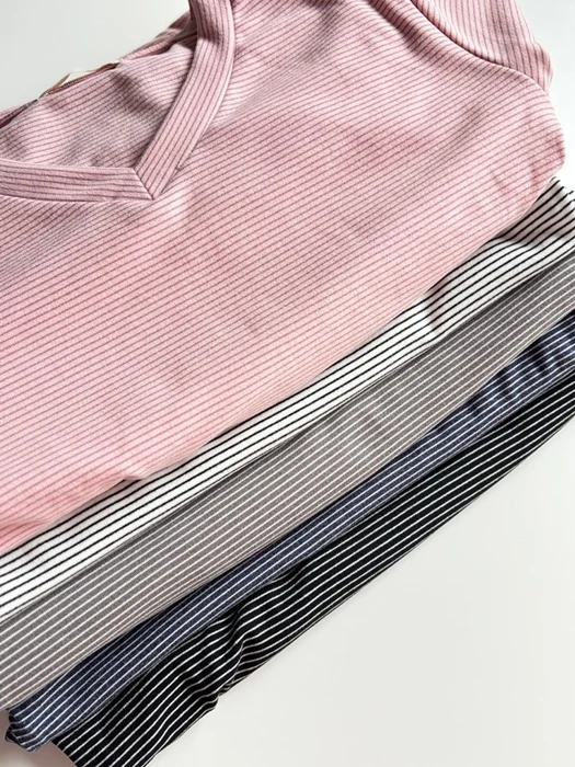 Fleece V Neck Striped Long Sleeve Tee Fleece V Neck Striped Long Sleeve Tee
