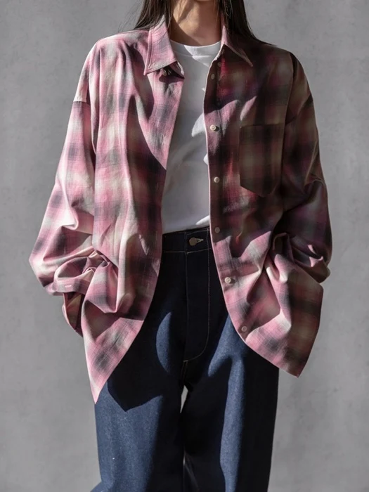 Oversized Plaid Check Button Down Shirt