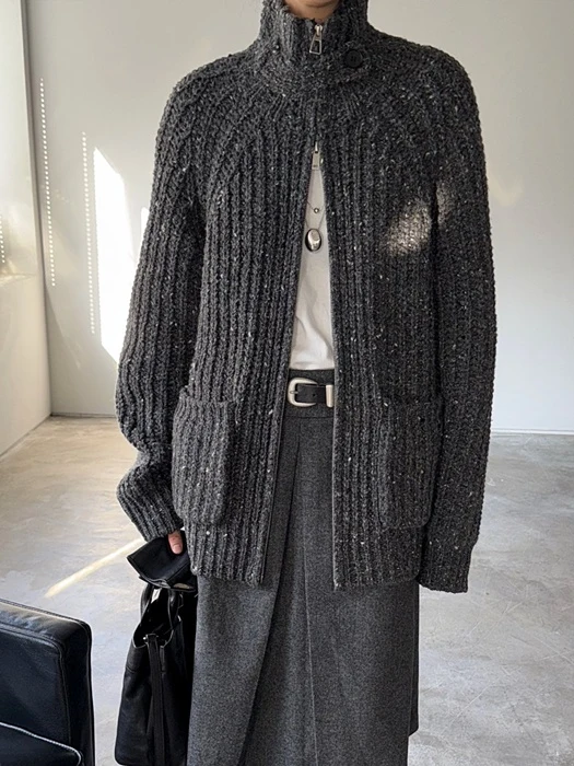 Button Bijou Zip-up Cardigan