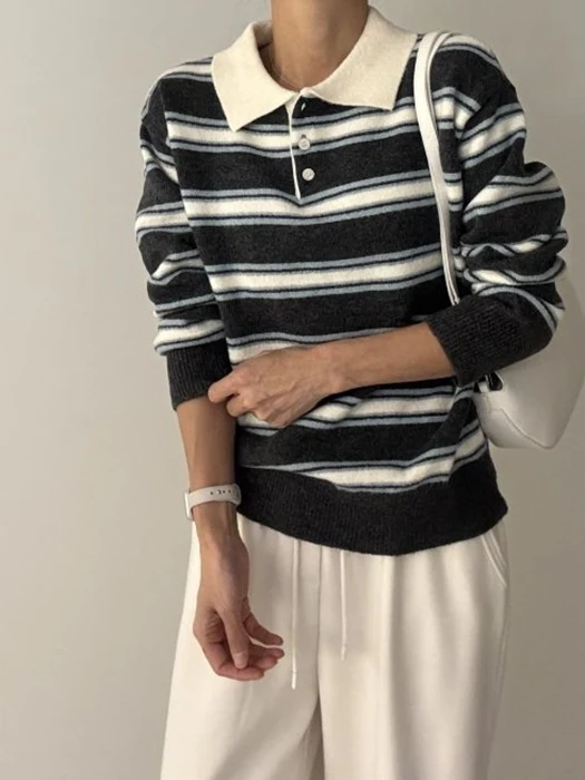 Mix Stripe Collar Knit Mix Stripe Collar Knit