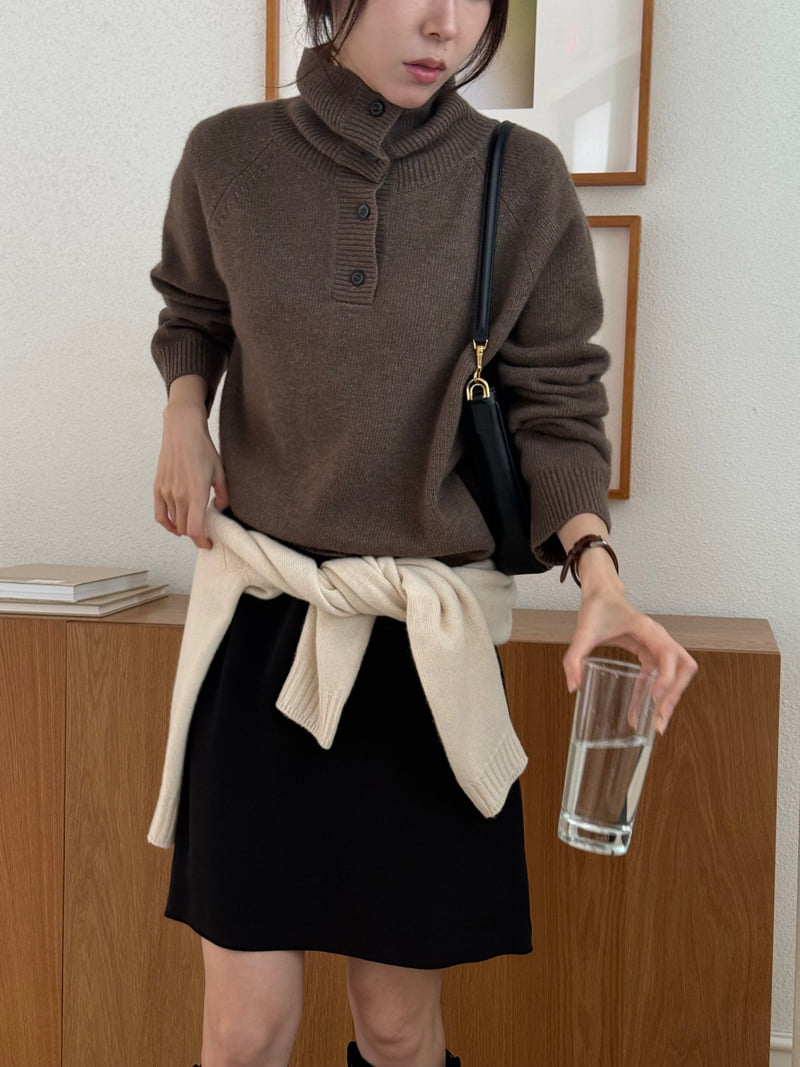 Amygrace - Korean Women Fashion - #momslook - Button Turtleneck Knit - 2