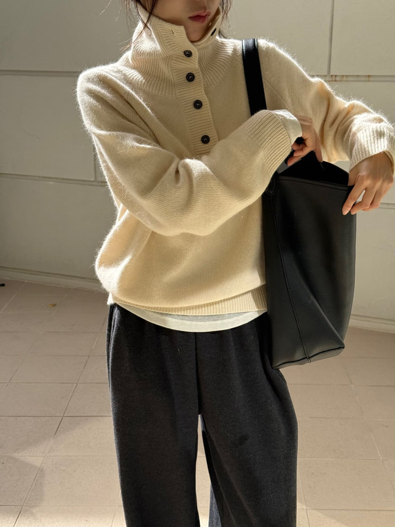 Amygrace - Korean Women Fashion - #momslook - Button Turtleneck Knit - 6