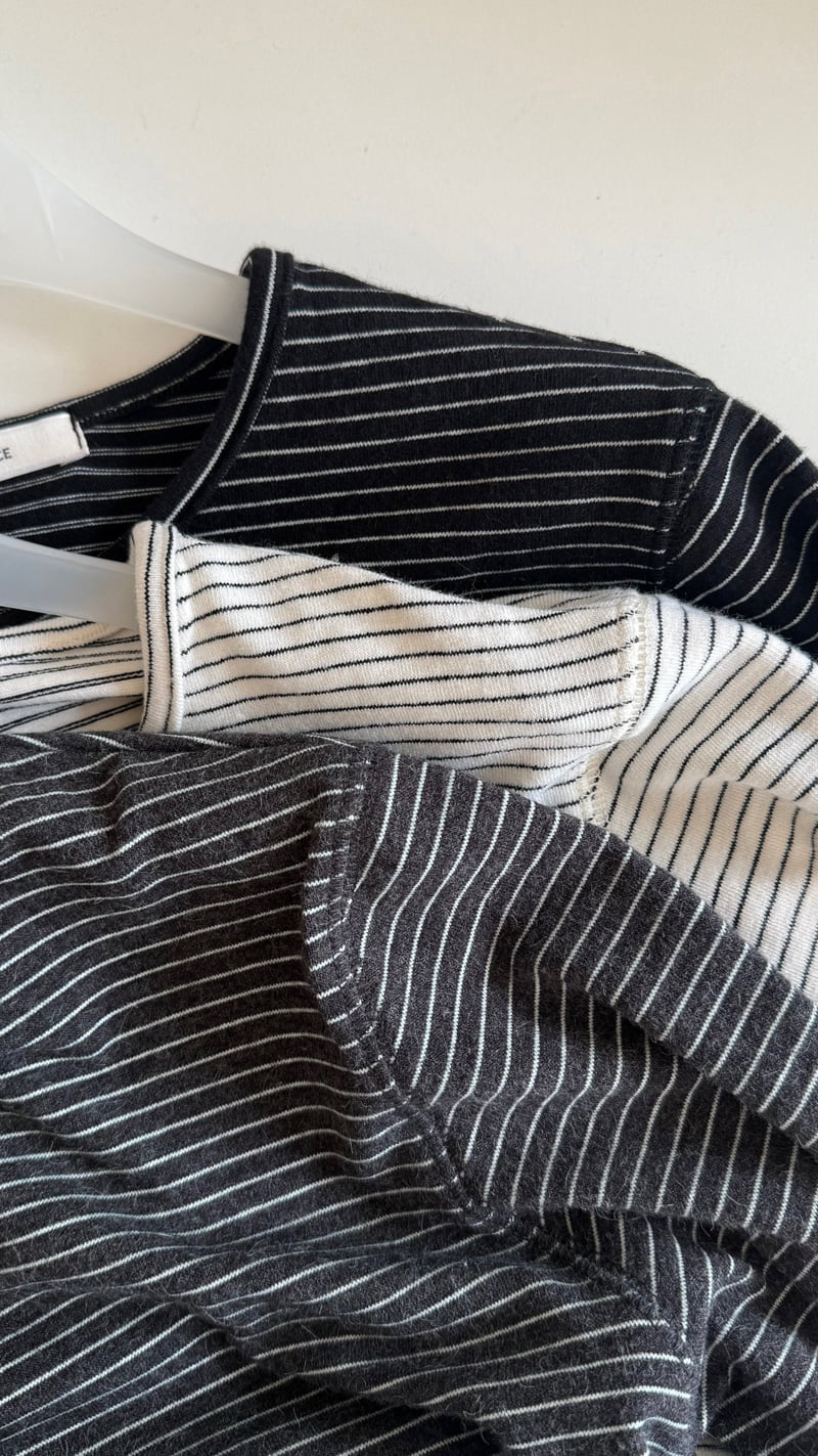 Amygrace - Korean Women Fashion - #momslook - Angora Stripe Tee - 2