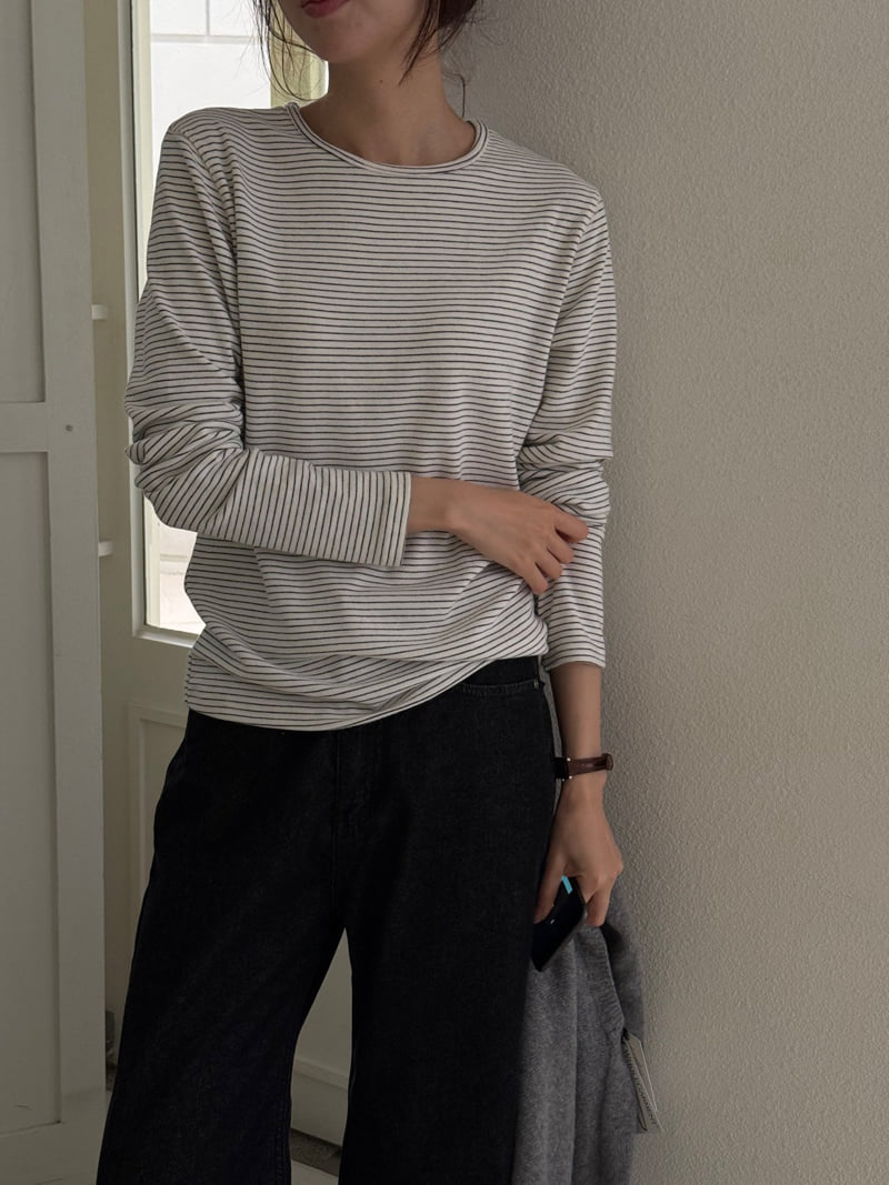 Amygrace - Korean Women Fashion - #momslook - Angora Stripe Tee - 5