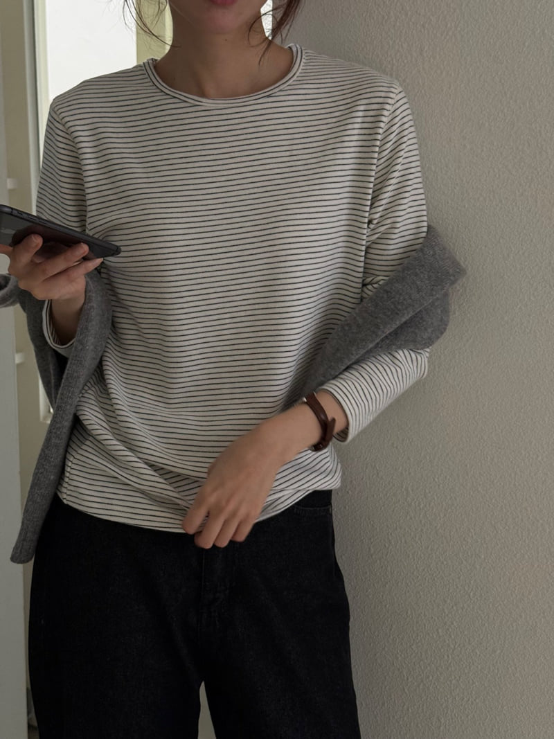 Amygrace - Korean Women Fashion - #momslook - Angora Stripe Tee - 6