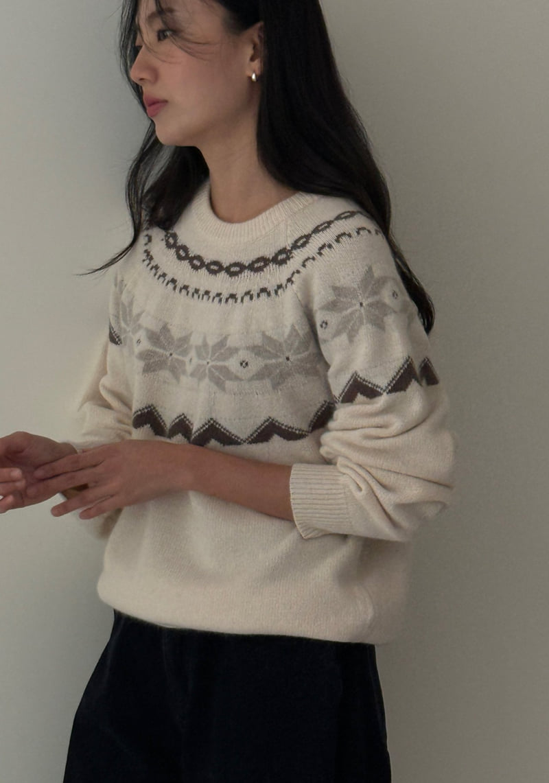 Amygrace - Korean Women Fashion - #momslook - Snow Kiel Nordic Knit - 7