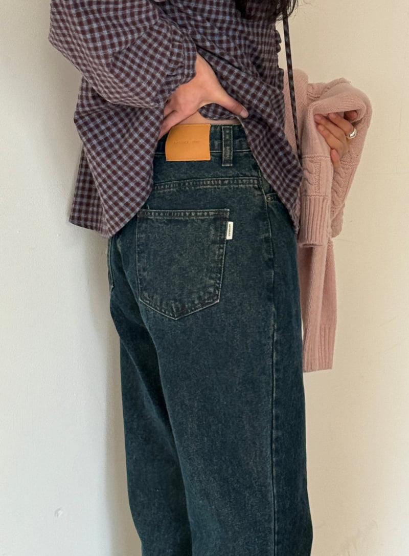 Amygrace - Korean Women Fashion - #womensfashion - Peach Brushed Denim Pants - 4