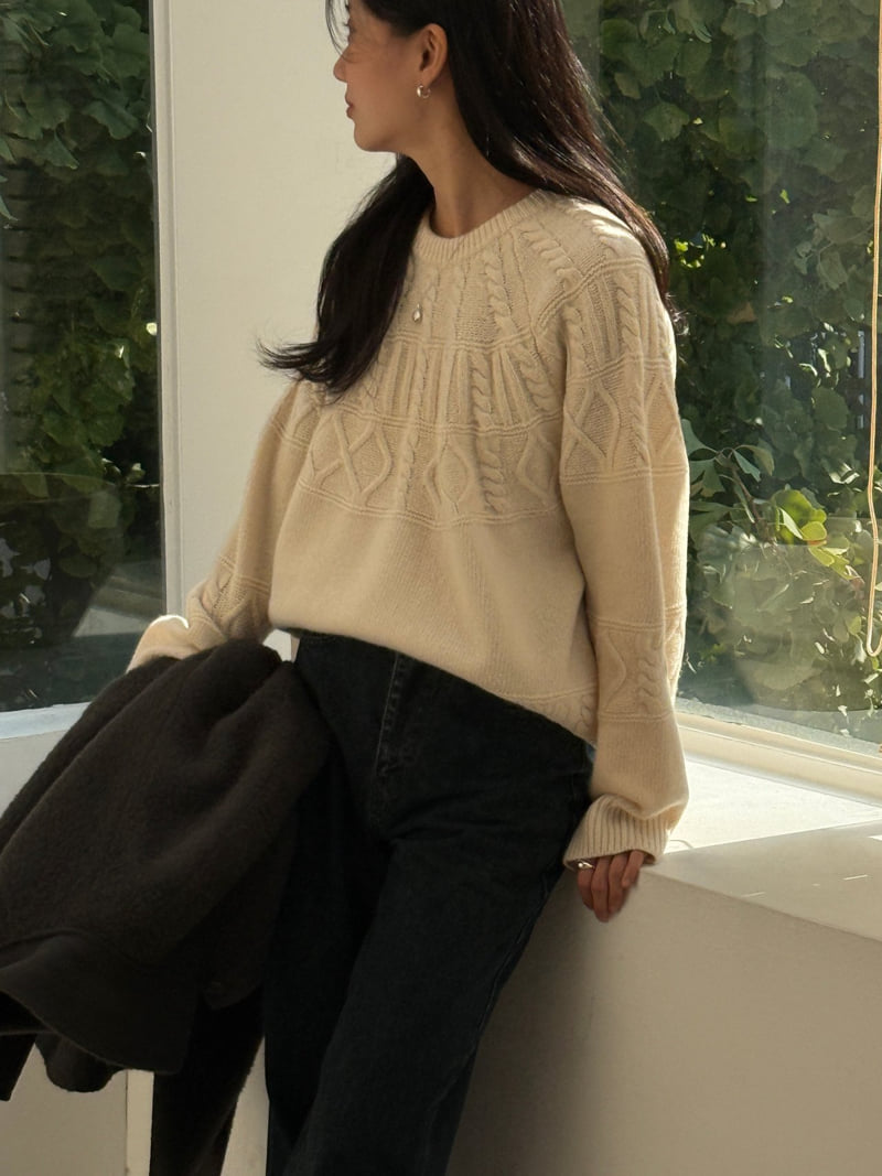 Amygrace - Korean Women Fashion - #momslook - Adel Cable Wool Knit - 2