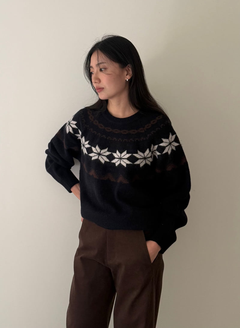 Amygrace - Korean Women Fashion - #restrostyle - Snow Kiel Nordic Knit - 2