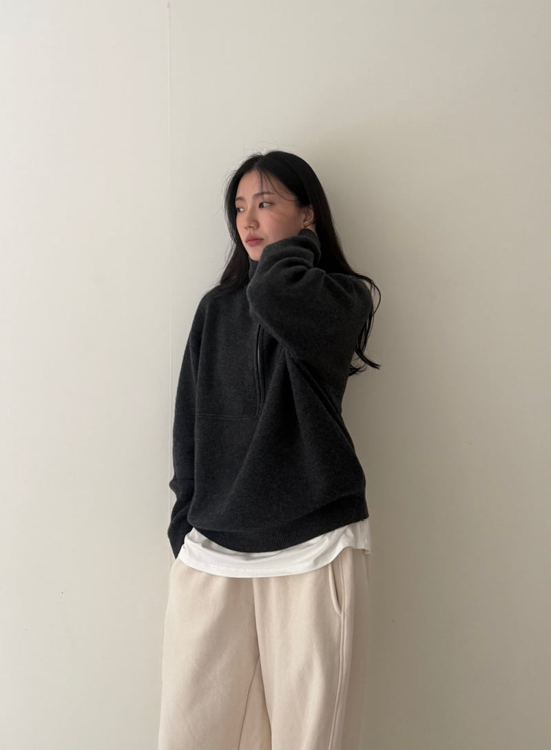 Amygrace - Korean Women Fashion - #romanticstyle - Marble Half-Zip Knit - 5