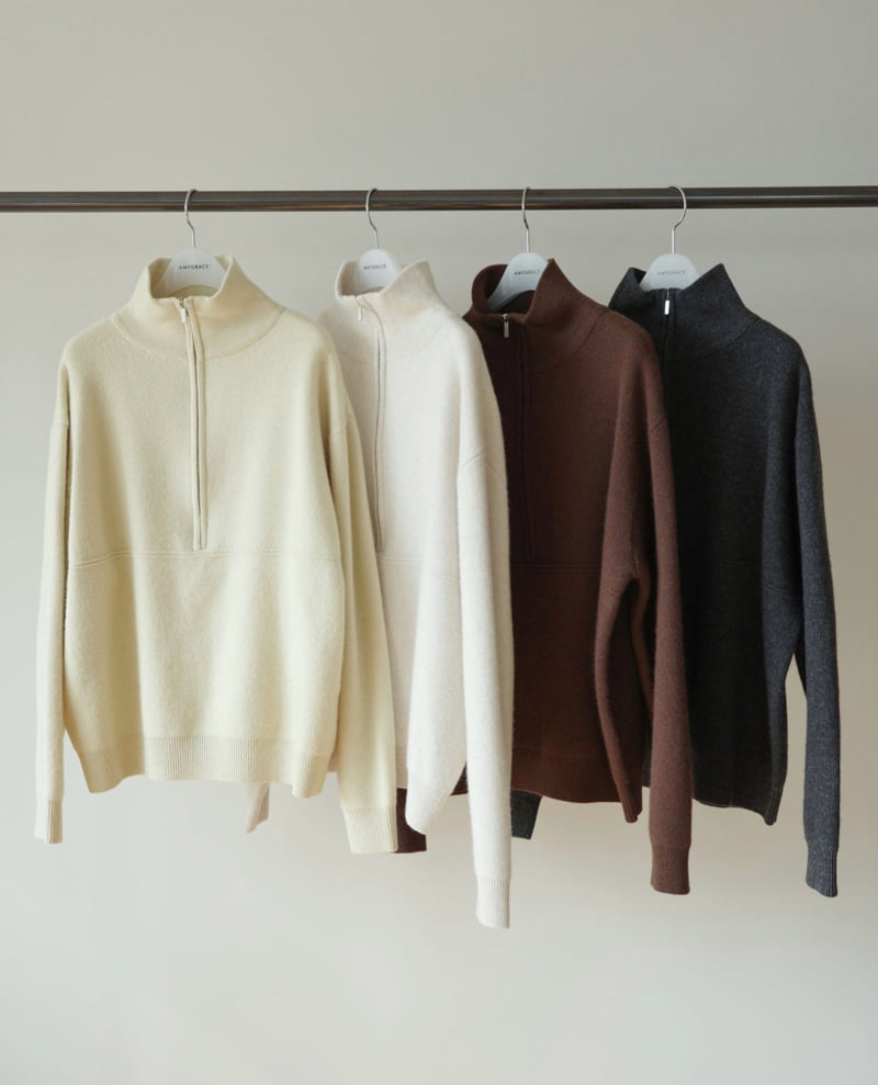 Amygrace - Korean Women Fashion - #vintageinspired - Marble Half-Zip Knit