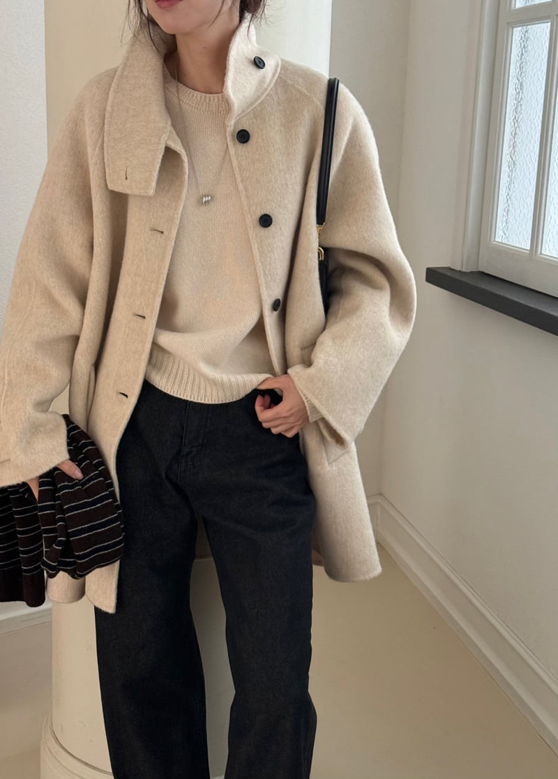 Amygrace - Korean Women Fashion - #vintagekidsstyle - Half Handmade Coat - 8