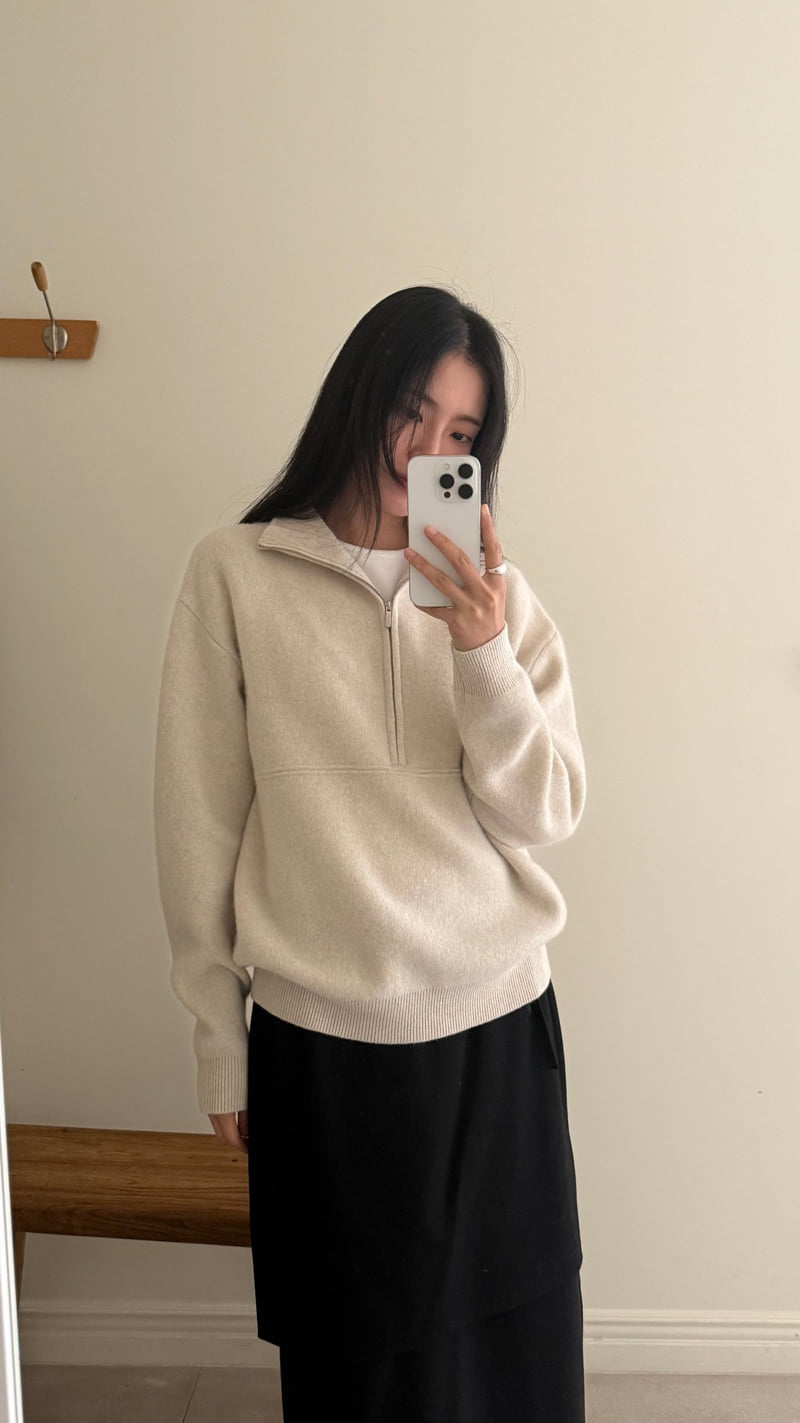 Amygrace - Korean Women Fashion - #vintagekidsstyle - Marble Half-Zip Knit - 2
