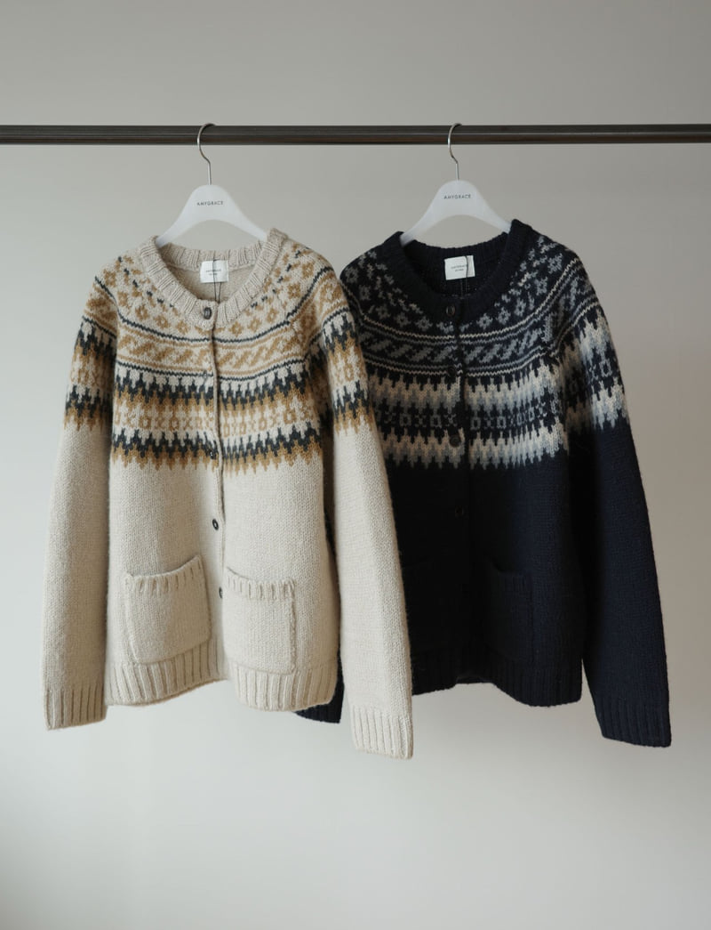 Amygrace - Korean Women Fashion - #vintagekidsstyle - Alpa Wool Nordic Cardigan