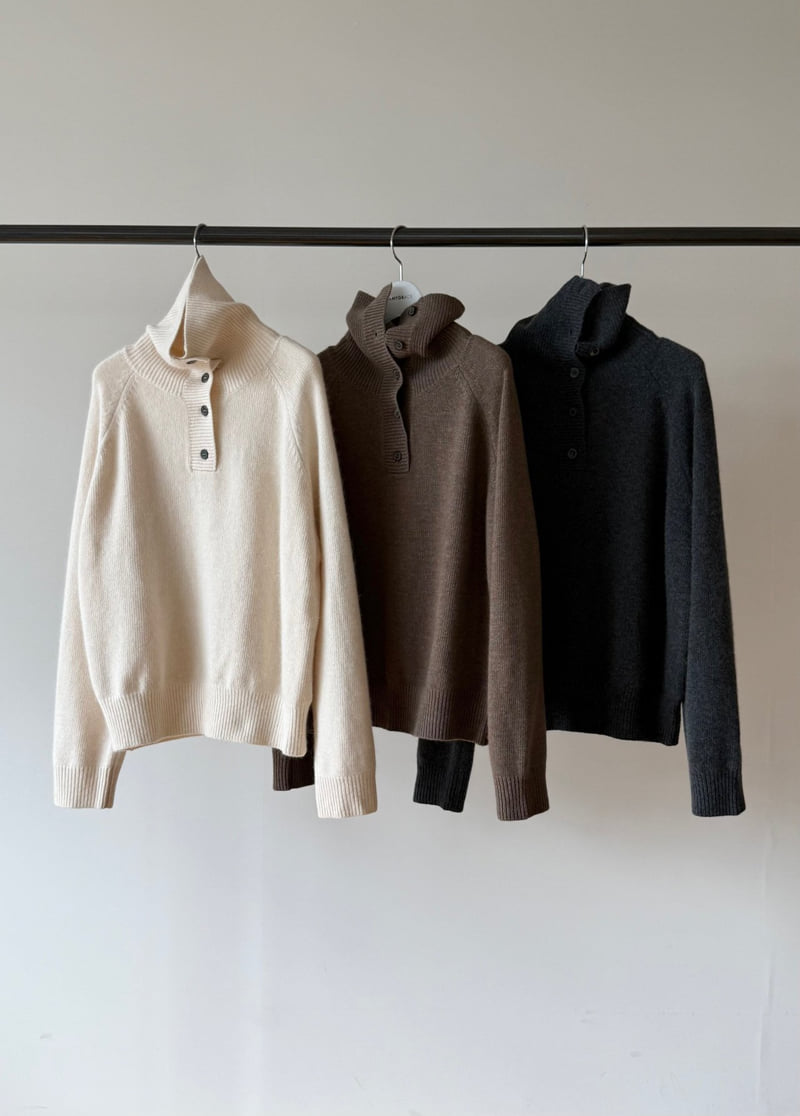 Amygrace - Korean Women Fashion - #womensfashion - Button Turtleneck Knit