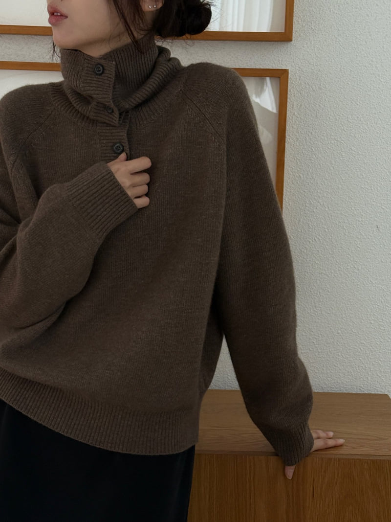 Amygrace - Korean Women Fashion - #womensfashion - Button Turtleneck Knit - 3