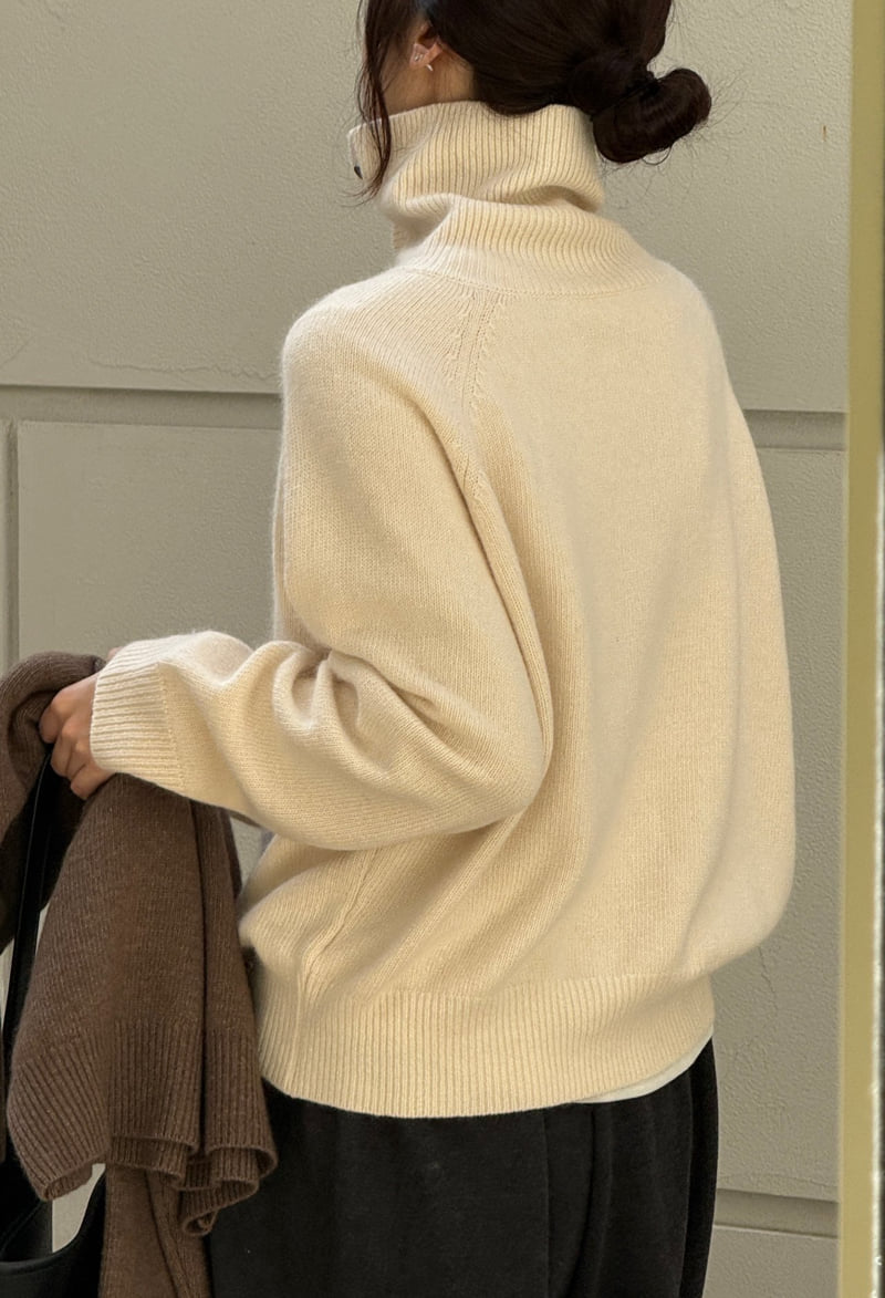 Amygrace - Korean Women Fashion - #womensfashion - Button Turtleneck Knit - 5