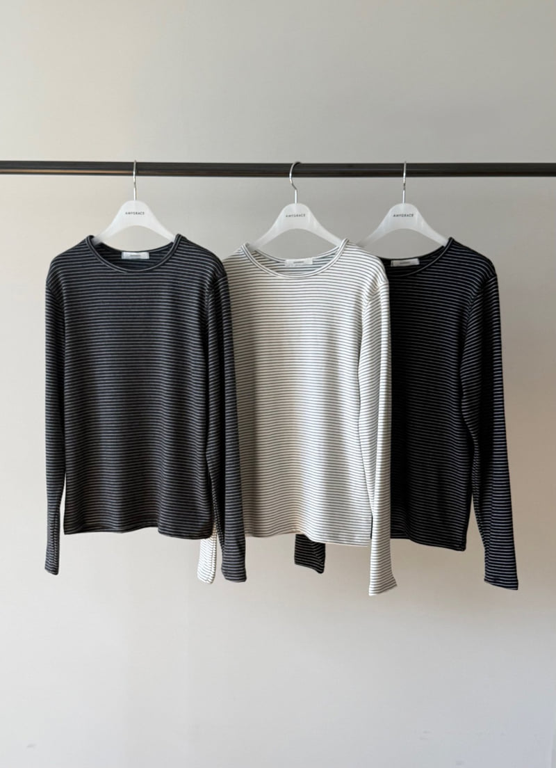 Amygrace - Korean Women Fashion - #womensfashion - Angora Stripe Tee