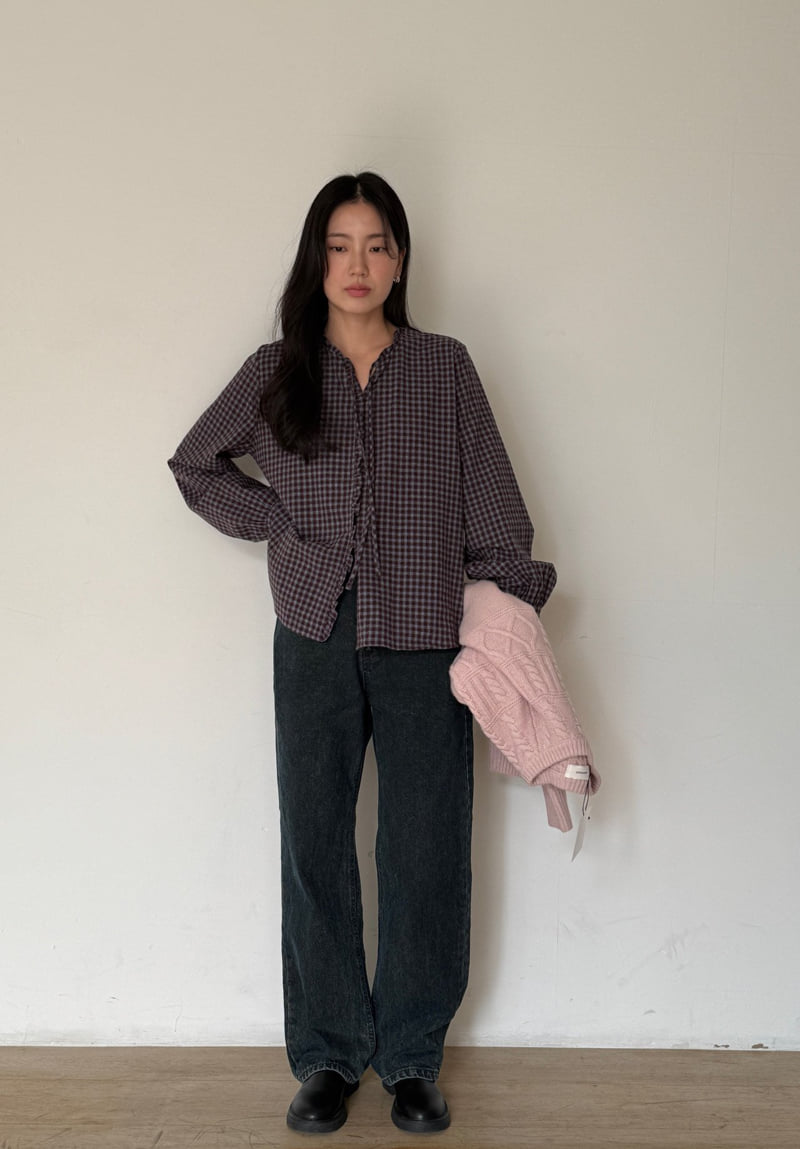 Amygrace - Korean Women Fashion - #womensfashion - Mio Check Frill Blouse - 10